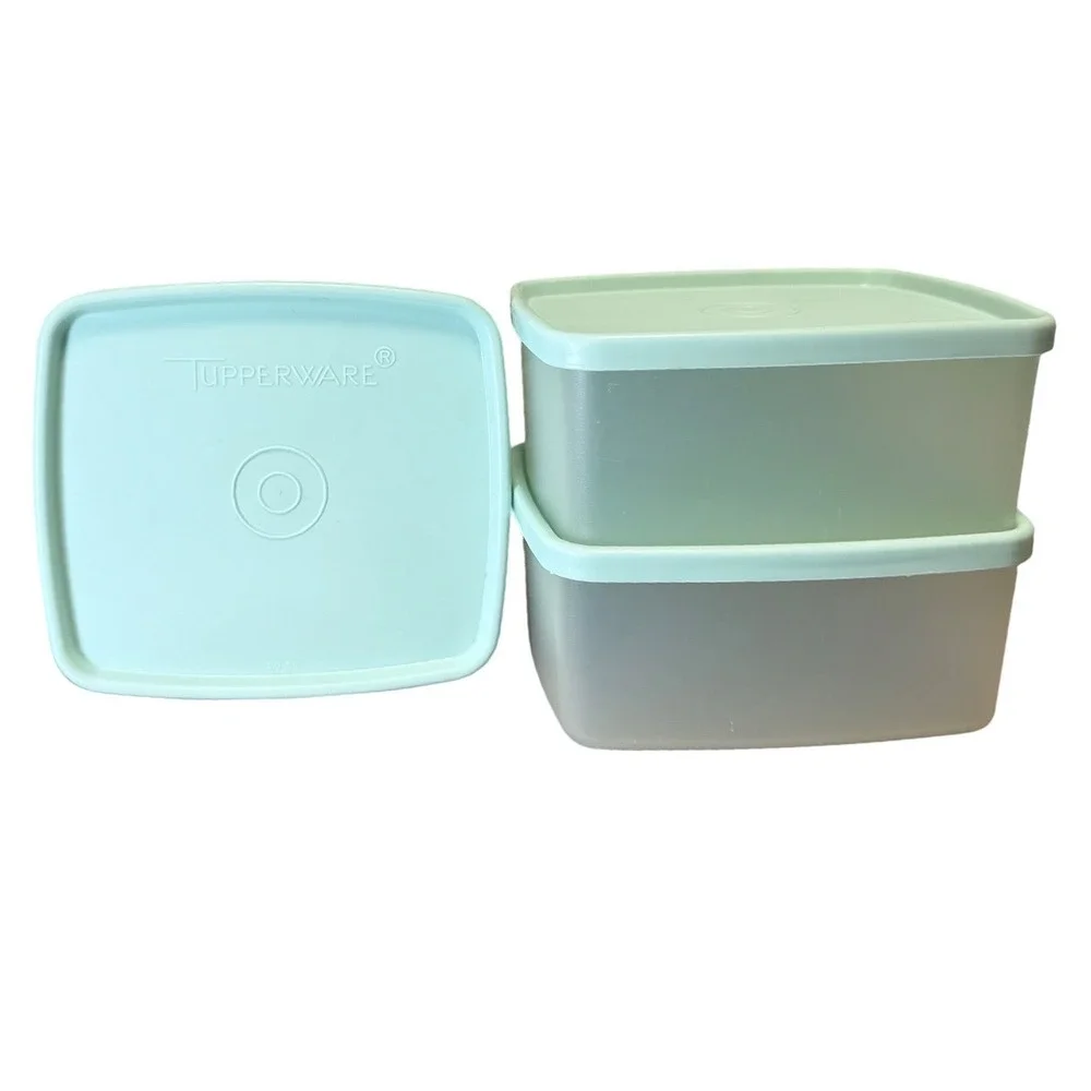 Vtg Tupperware Mint Aqua Blue‎ Seafoam Green Square Sandwich Keeper Set 311 310